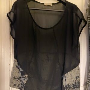 Solemio Black Asymmetrical Short Sleeve Blouse